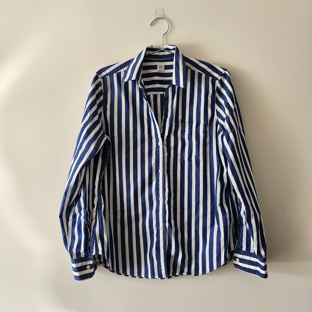 Gap Button Down Shirt Womens Medium Blue Striped Preppy Nautical Office